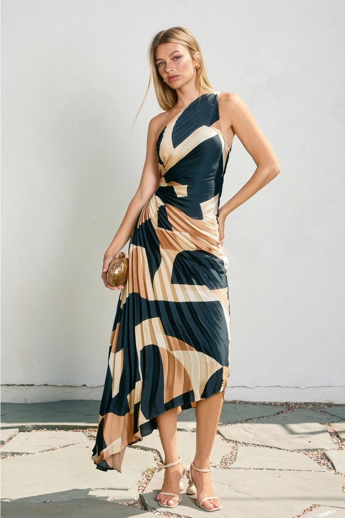 Abstract Pleated Maxi Dress