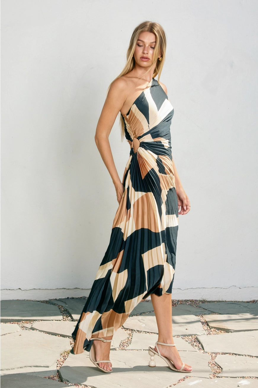 Abstract Pleated Maxi Dress