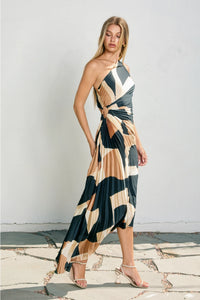 Abstract Pleated Maxi Dress