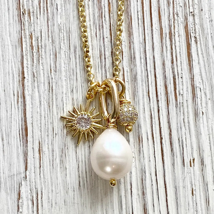 Pearl & Sun Micro Pave Necklace
