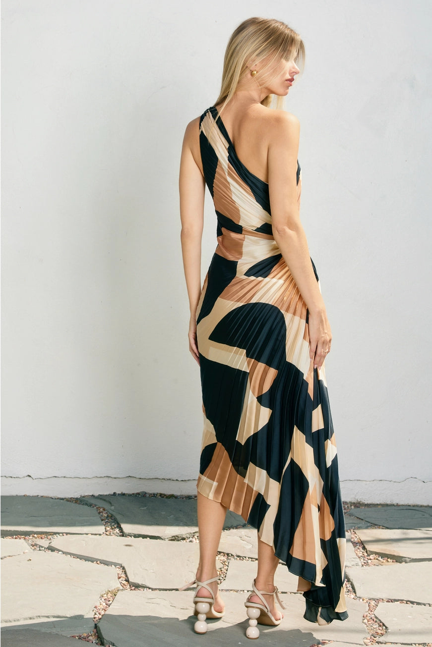 Abstract Pleated Maxi Dress