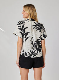 Short Sleeve Flowy Button Down -Maui Palm Print