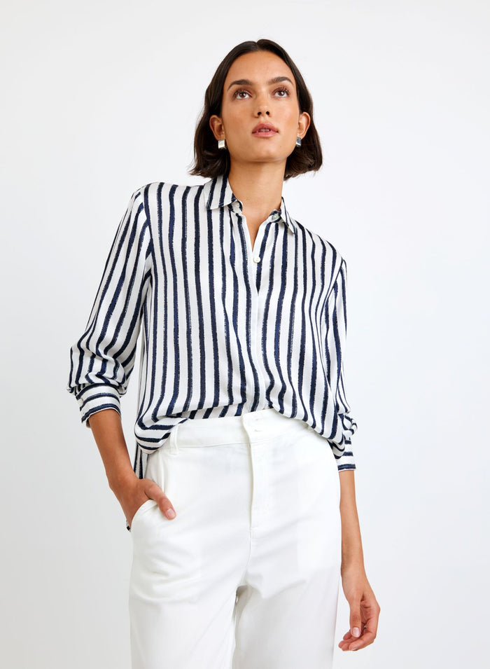 Bella Dahl High Low Hem Shirt Indigo Ink Stripe