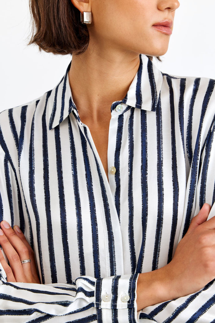 Bella Dahl High Low Hem Shirt Indigo Ink Stripe