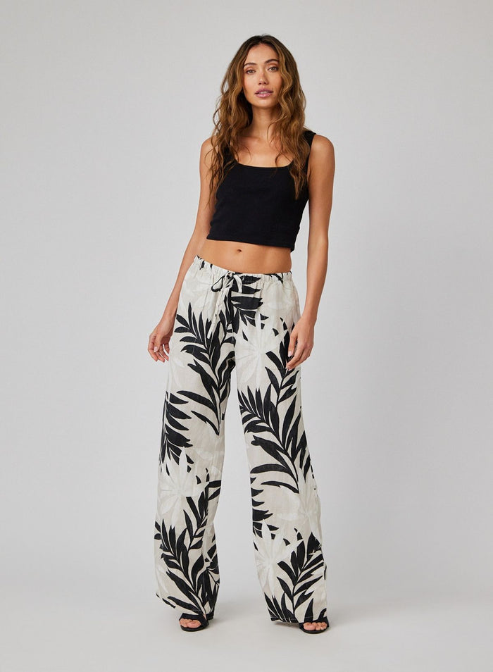 Wide Leg W/ Drawstring Maui Palm Print
