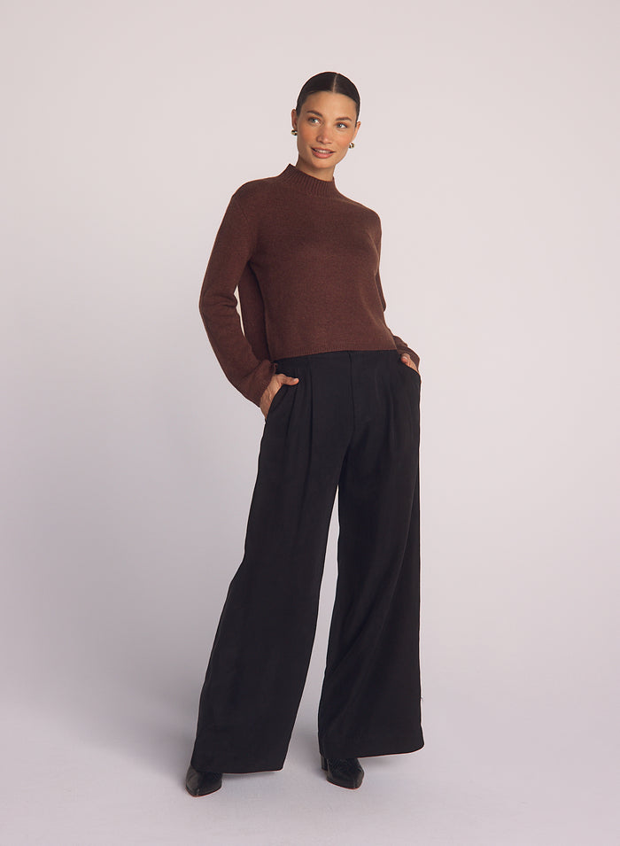 Double Pleated Wide Leg High West Black