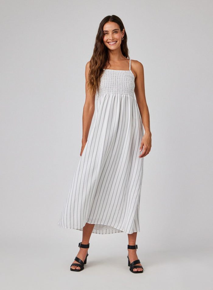 Smocked Cami Maxi Dress - Makena Beach Stripe