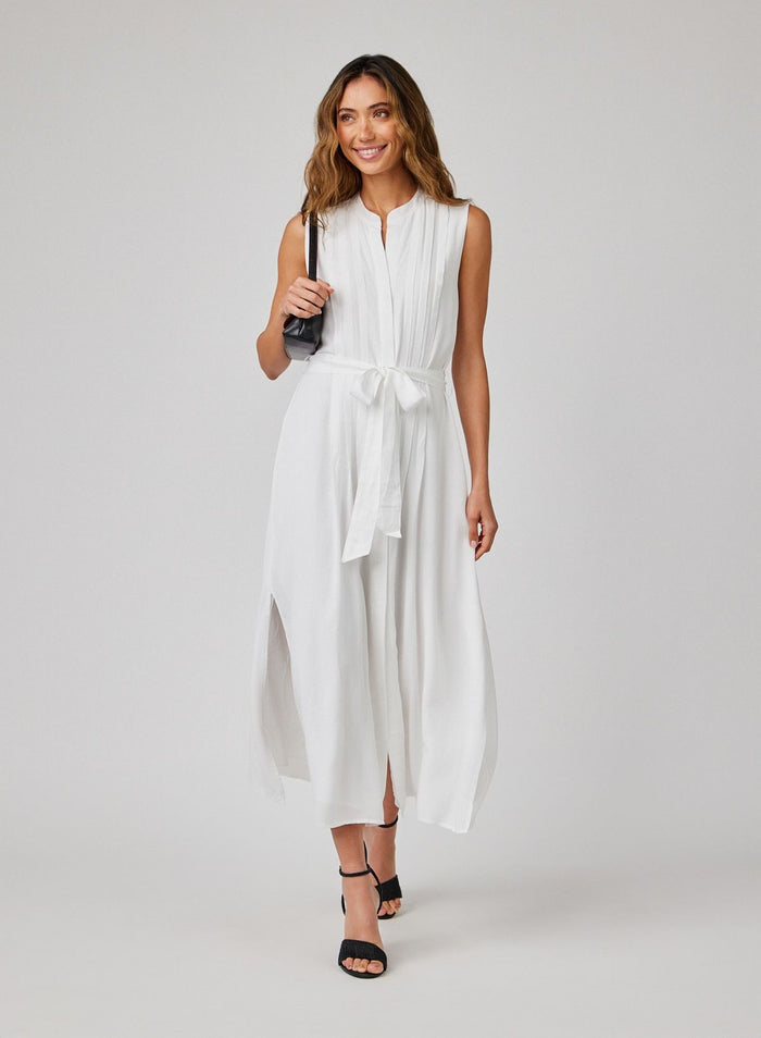 Pintuck Maxi Dress White