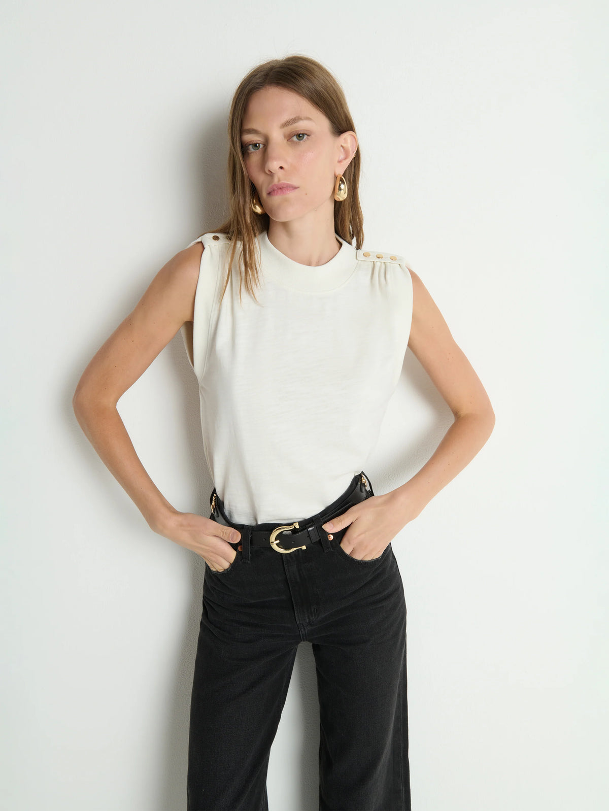 Buttoned Shoulder Nation Ltd Mikka Buttoned Shoulder Tank Porcelain – MUSE APPAREL