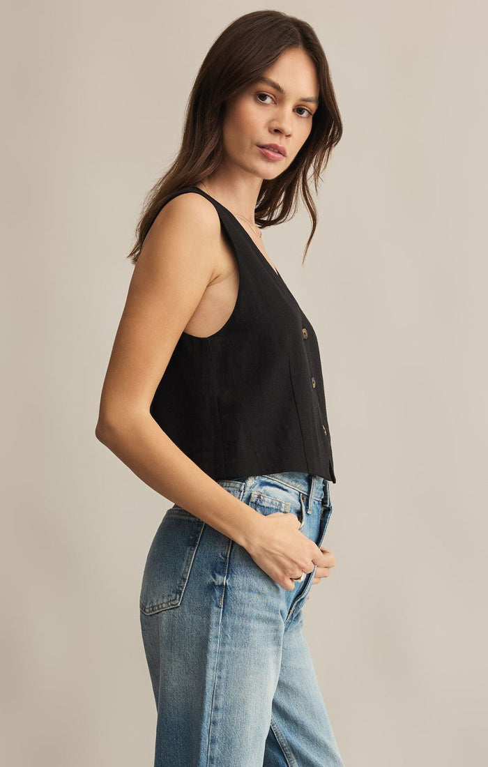 Marta Linen Vest Black