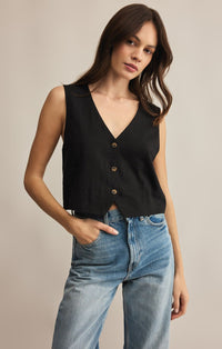 Marta Linen Vest Black
