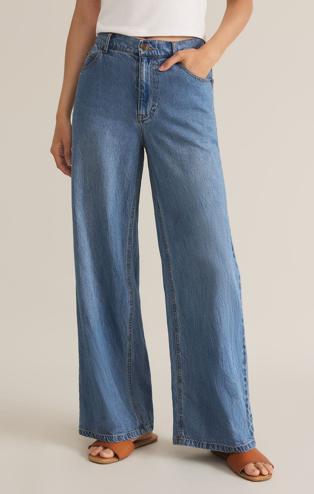Mia Loose Wide Leg Denim Pant Worn Indigo