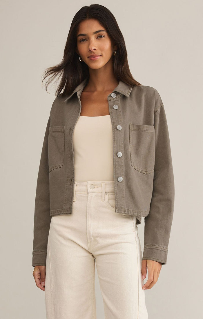 All Day Cropped Denim Jacket Pebble Moon