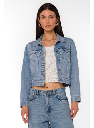 Retro Blue Rhinestones Denim Jacket
