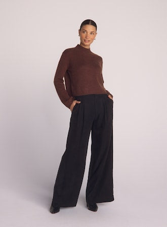 Double Pleated Wide Leg High West Black