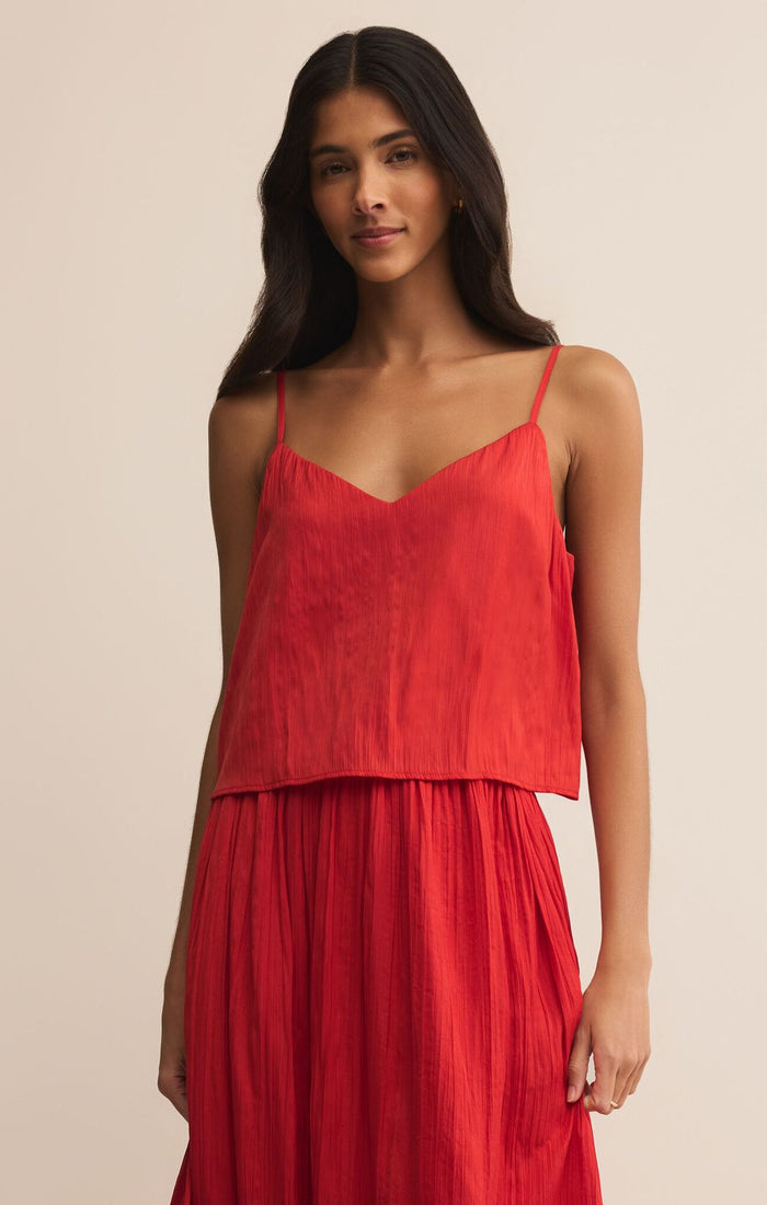 Fiore Crinkle Satin Tank Cabana Red