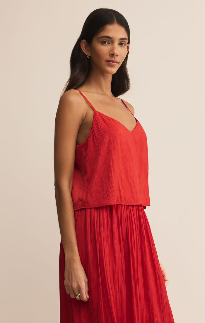Fiore Crinkle Satin Tank Cabana Red