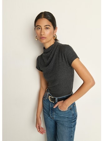Katie Draped Top Heather Charcoal