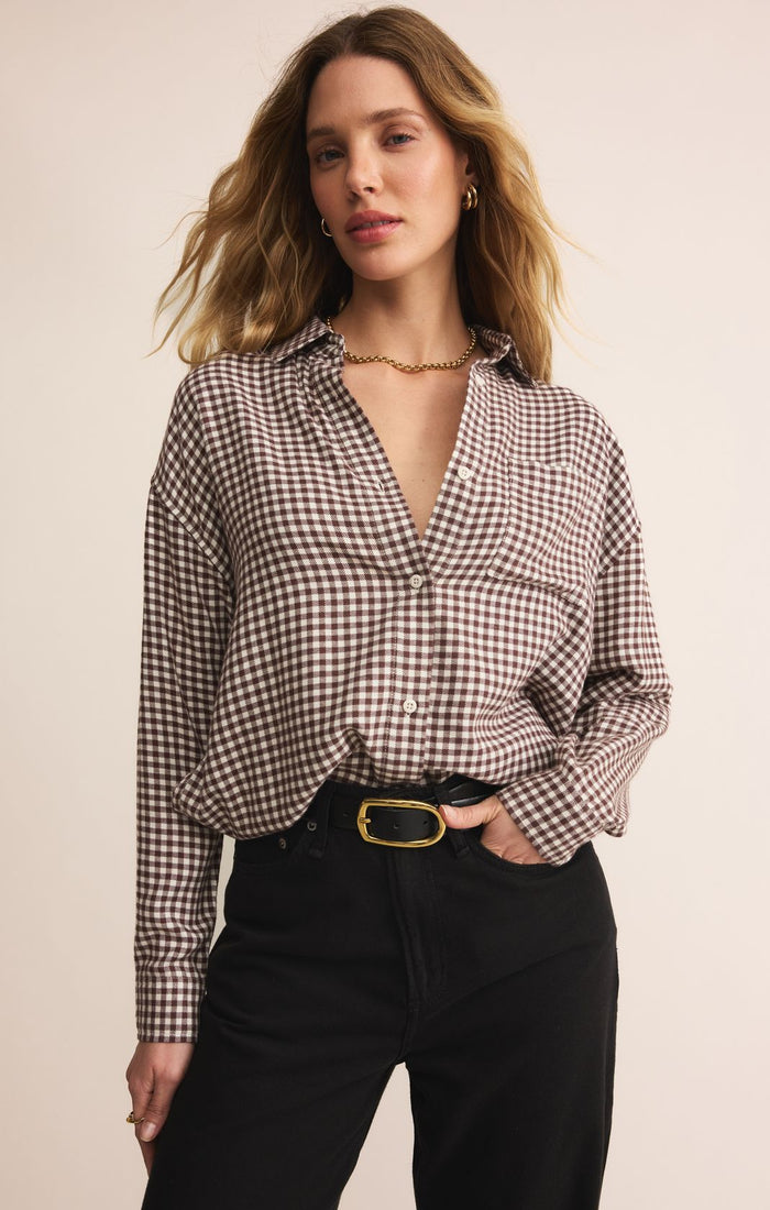 River Plaid Button Up Chocolate Cherry