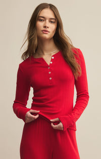 Z Supply Holly Pointelle Long Sleeve Top Festive Red
