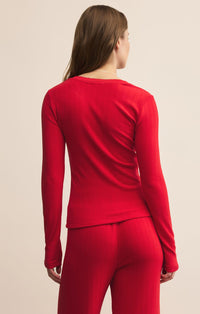 Z Supply Holly Pointelle Long Sleeve Top Festive Red