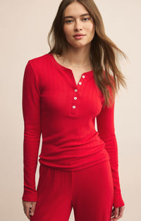 Z Supply Holly Pointelle Long Sleeve Top Festive Red