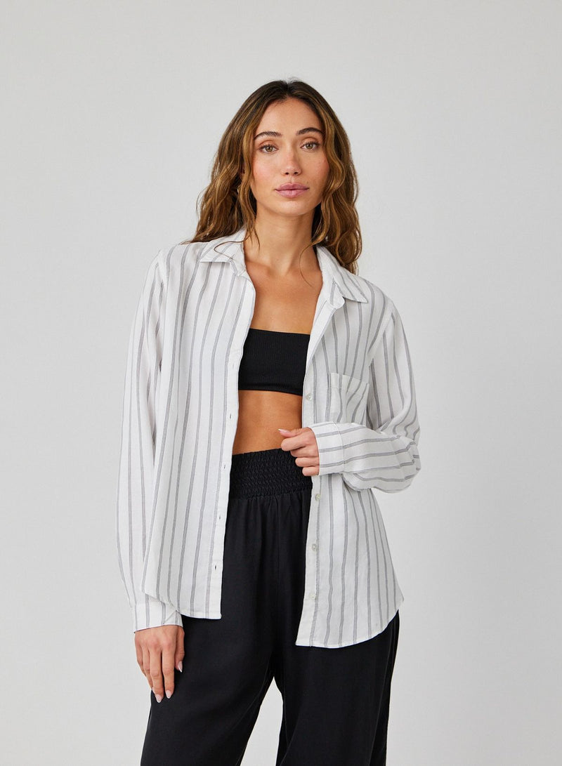 Pocket Button Down Top - Makana Beach Stripe