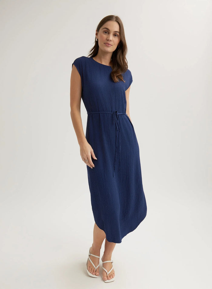 Cap Sleeve Midi Dress  - Navy Coast