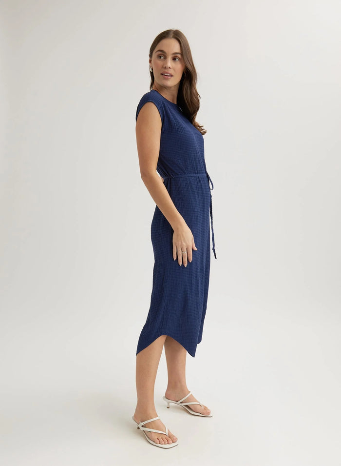 Cap Sleeve Midi Dress  - Navy Coast