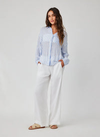 Contrast Pocket Boyfriend Shirt - Blue Sky Stripe