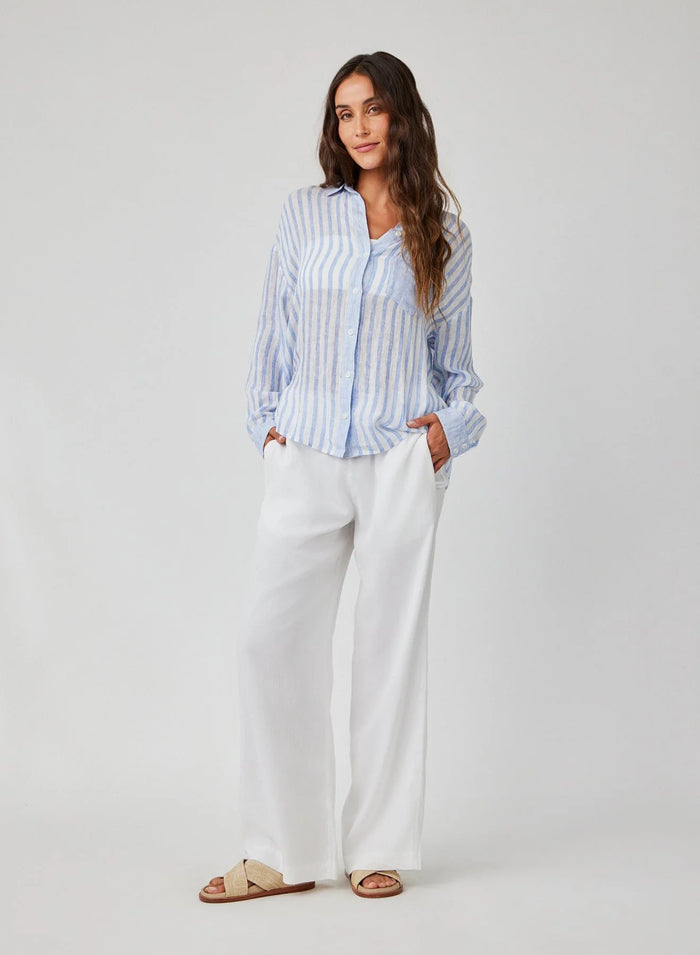 Contrast Pocket Boyfriend Shirt - Blue Sky Stripe