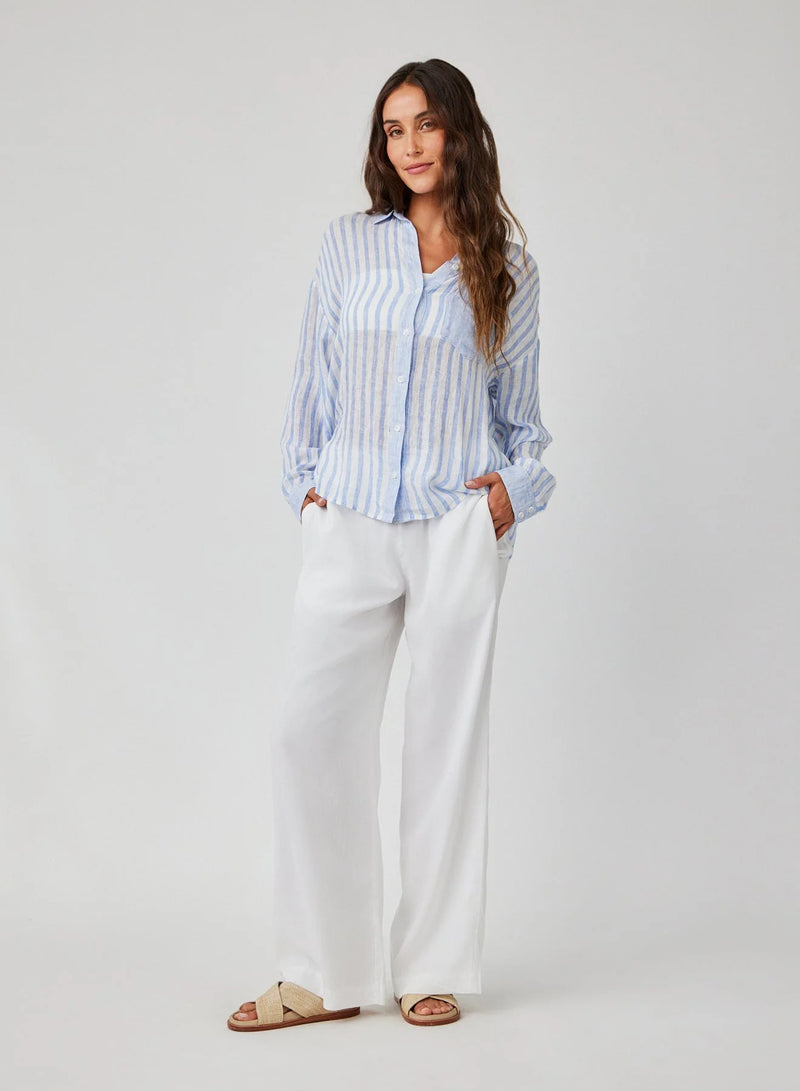 Contrast Pocket Boyfriend Shirt - Blue Sky Stripe