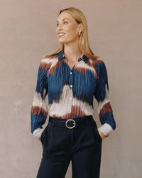 Pleated Raglan Sleeve Shirt Midnight Tides Print