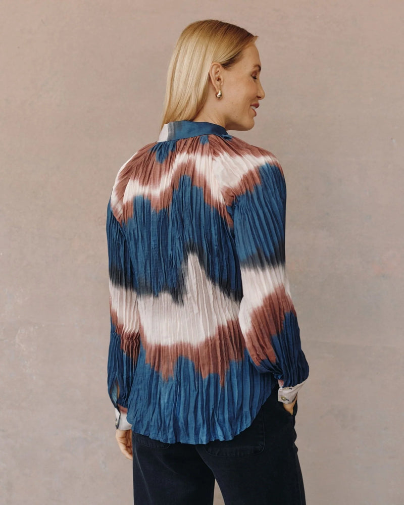 Pleated Raglan Sleeve Shirt Midnight Tides Print