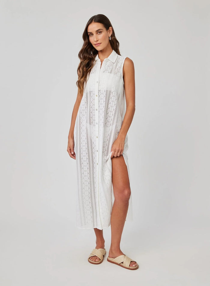 Side Slit Duster Dress - Off White