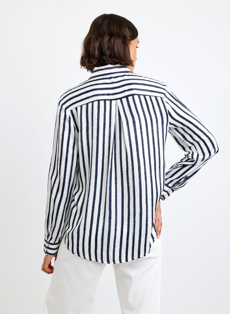 Bella Dahl High Low Hem Shirt Indigo Ink Stripe