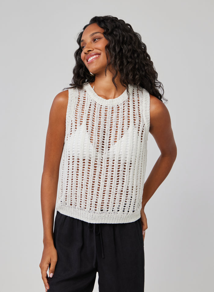 Bella Dahl White Crew Neck Vest